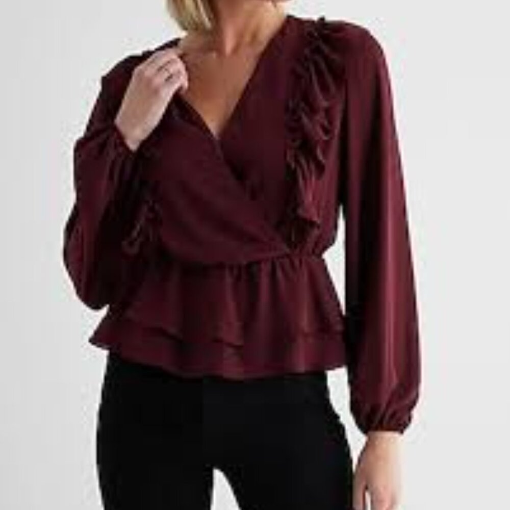 Express Burgundy Ruffle Blouse